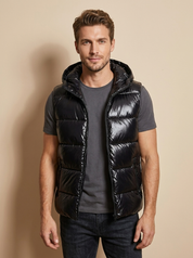 Metallic Hooded Puffer Vest - Logan