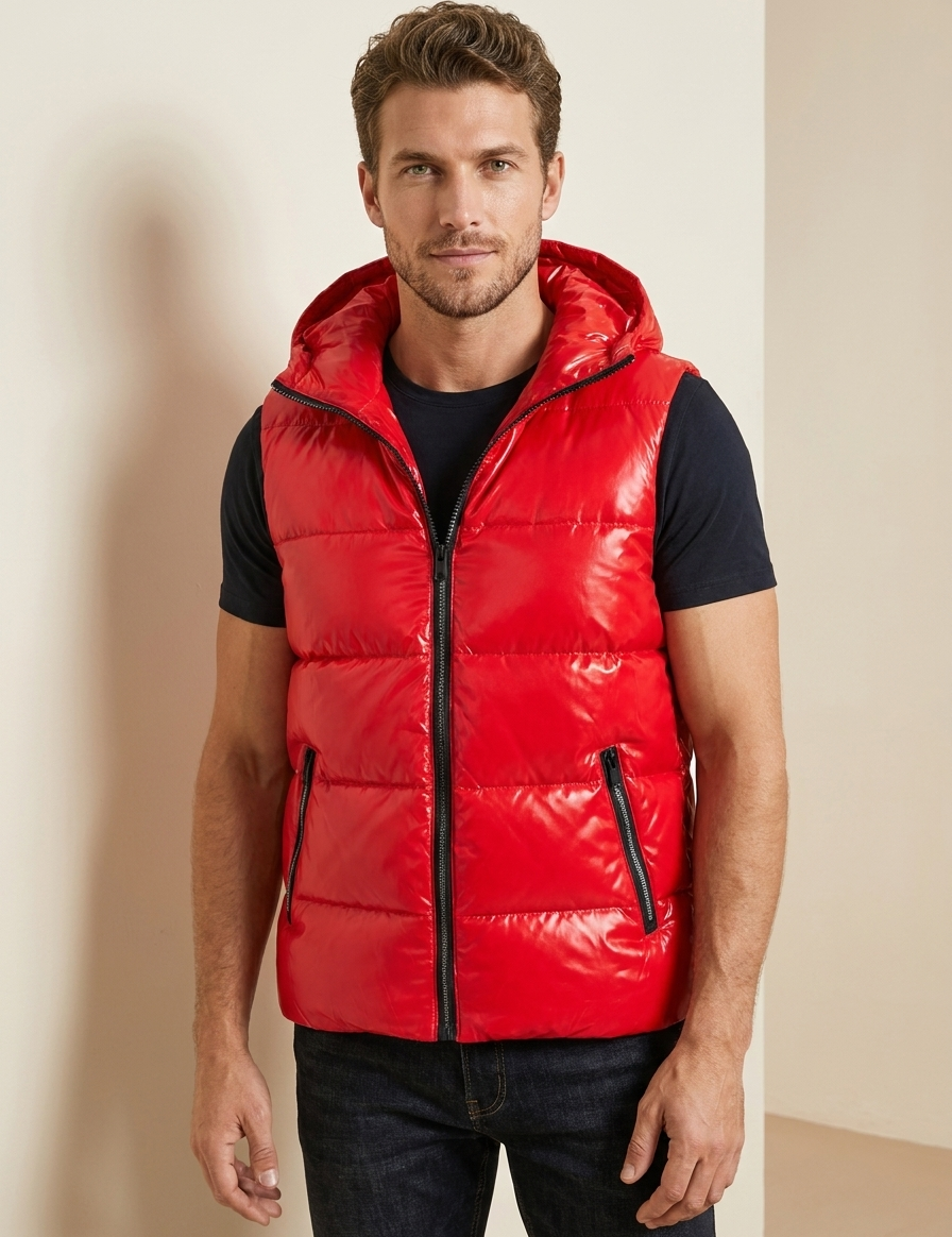 Metallic Hooded Puffer Vest - Logan