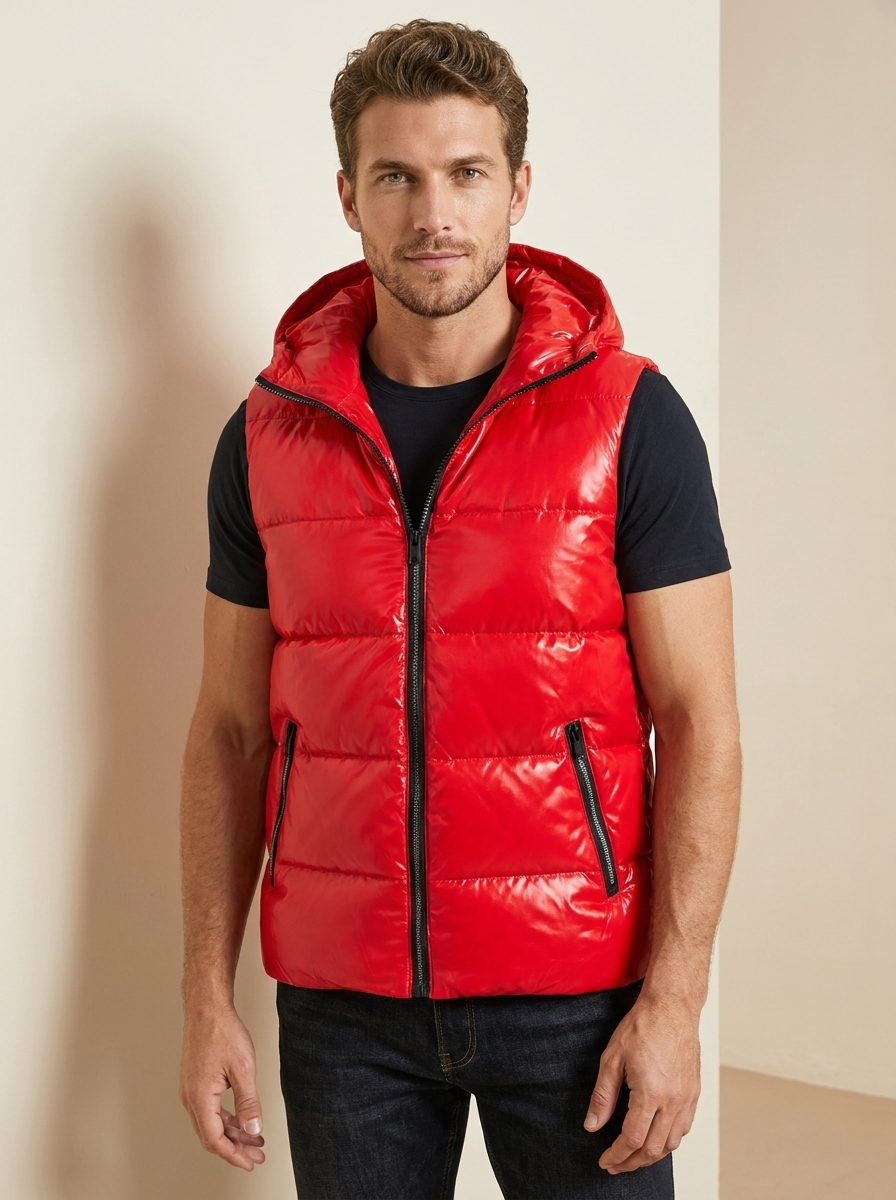 Metallic Hooded Puffer Vest - Logan