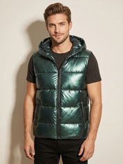 Metallic Hooded Puffer Vest - Logan