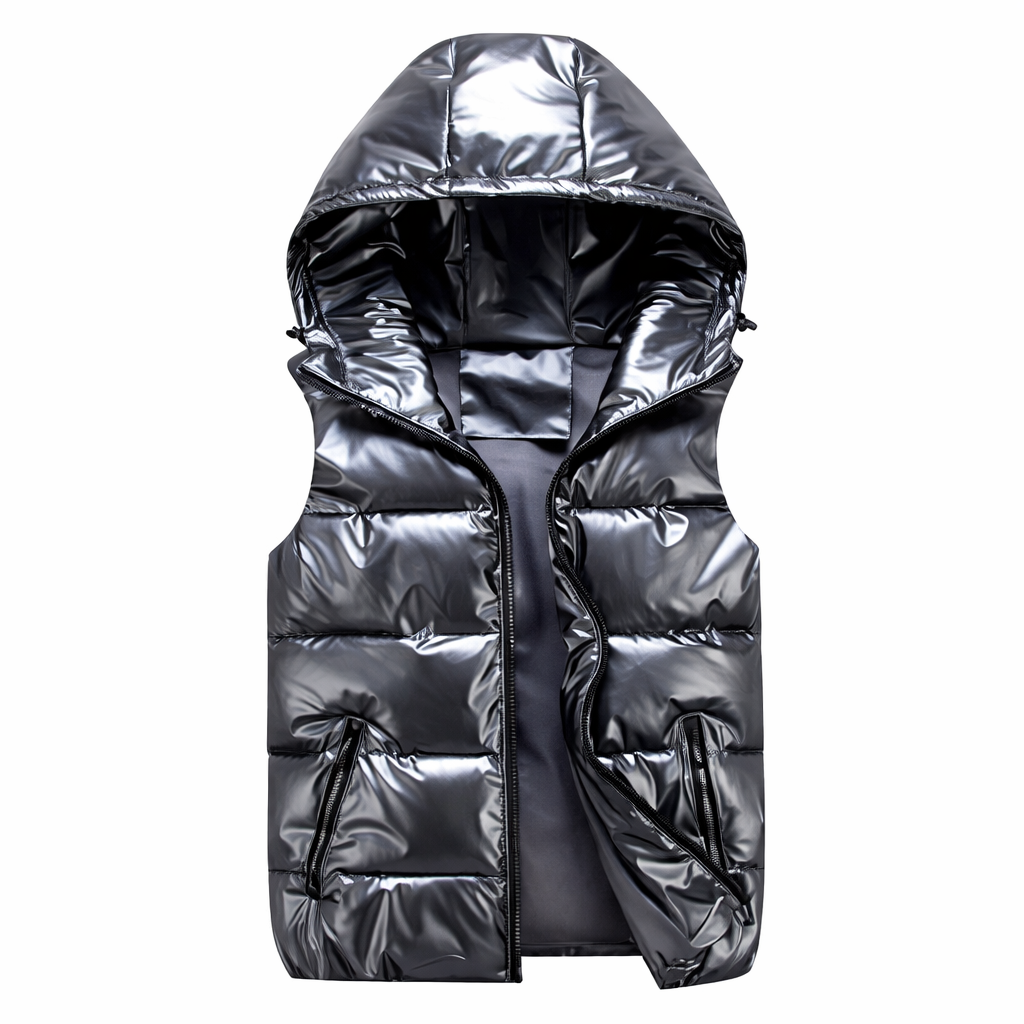 Metallic Hooded Puffer Vest - Logan