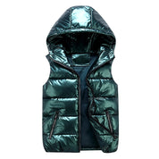 Metallic Hooded Puffer Vest - Logan