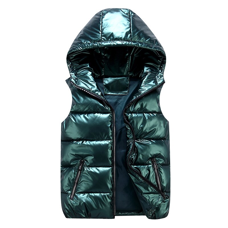 Metallic Hooded Puffer Vest - Logan