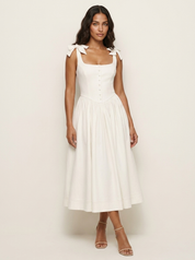 Midi Dress with Bow Shoulder Straps - Isabelle