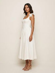Midi Dress with Bow Shoulder Straps - Isabelle