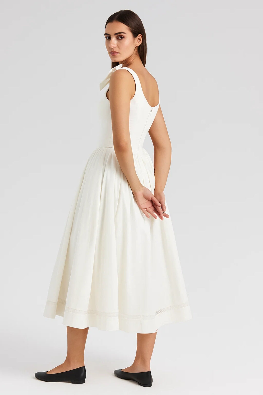 Midi Dress with Bow Shoulder Straps - Isabelle