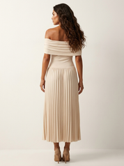 Off-Shoulder Pleated Midi Dress – Celeste