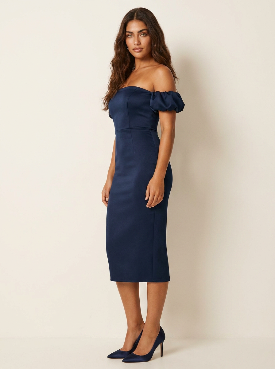 Off-the-Shoulder Midi Dress with Puff Sleeves - Valentina
