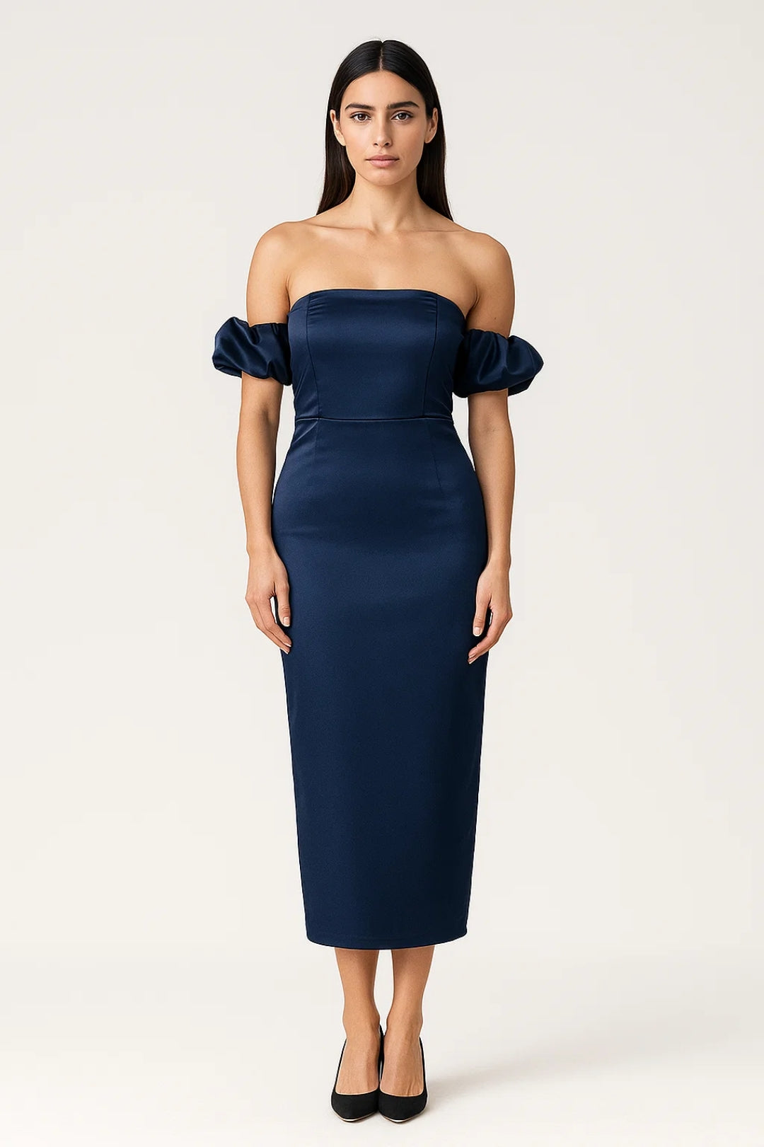 Off-the-Shoulder Midi Dress with Puff Sleeves - Valentina