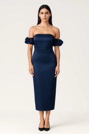 Off-the-Shoulder Midi Dress with Puff Sleeves - Valentina