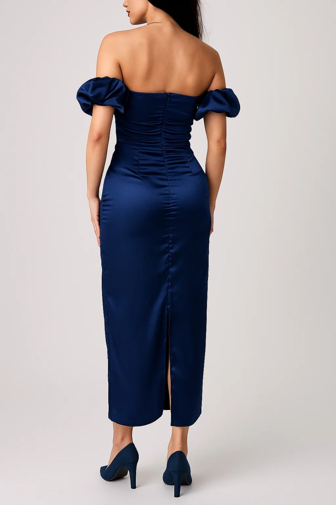 Off-the-Shoulder Midi Dress with Puff Sleeves - Valentina