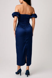 Off-the-Shoulder Midi Dress with Puff Sleeves - Valentina