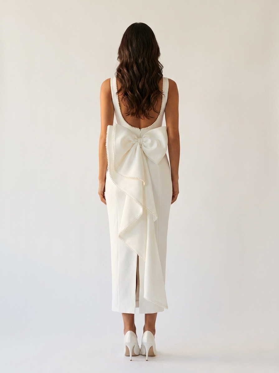 Open Back Midi Dress with Statement Bow - Celeste