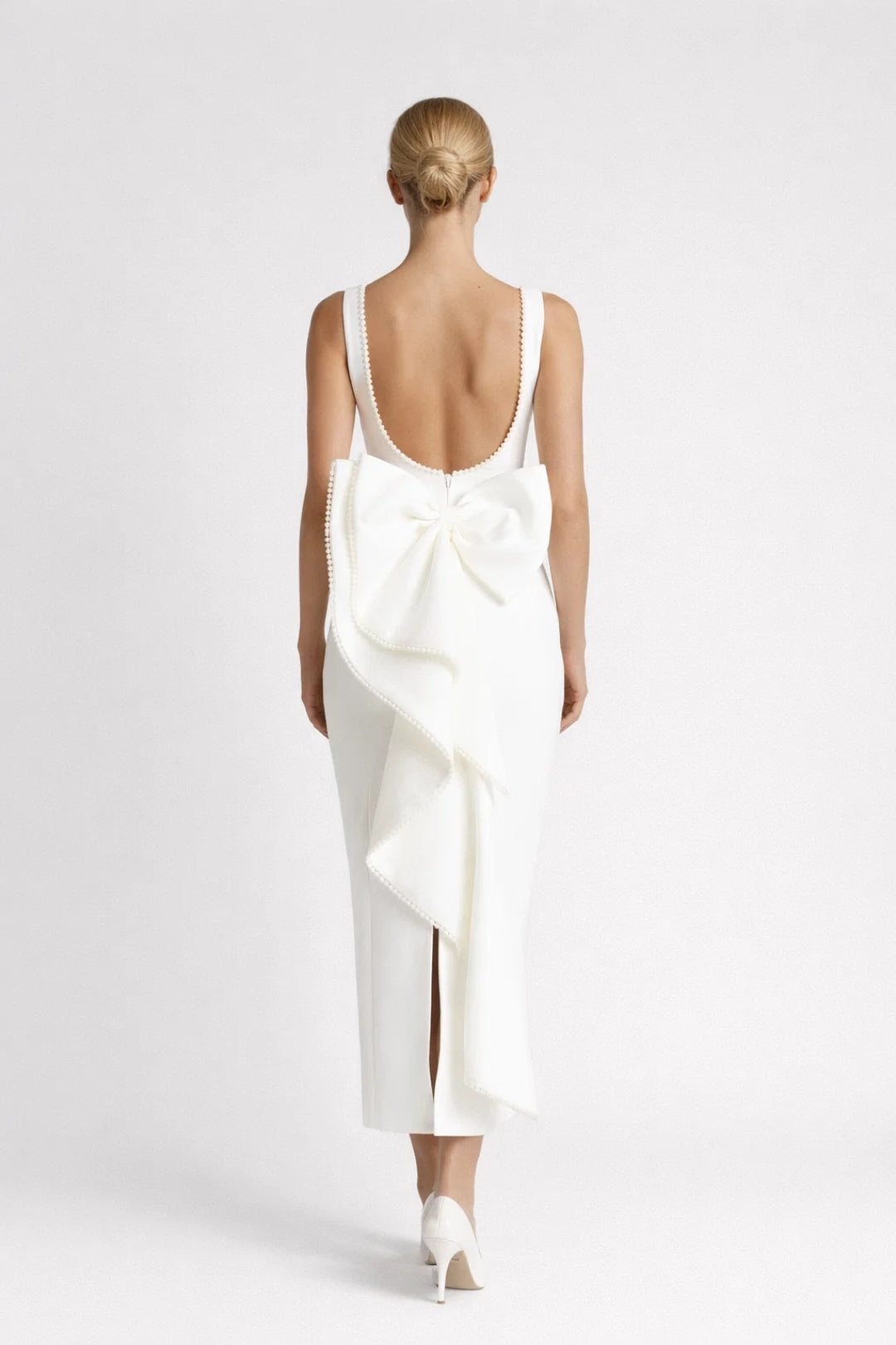Open Back Midi Dress with Statement Bow - Celeste