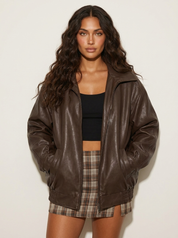 Oversized Faux Leather Bomber Jacket - Stella