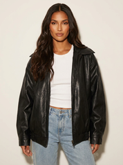 Oversized Faux Leather Bomber Jacket - Stella