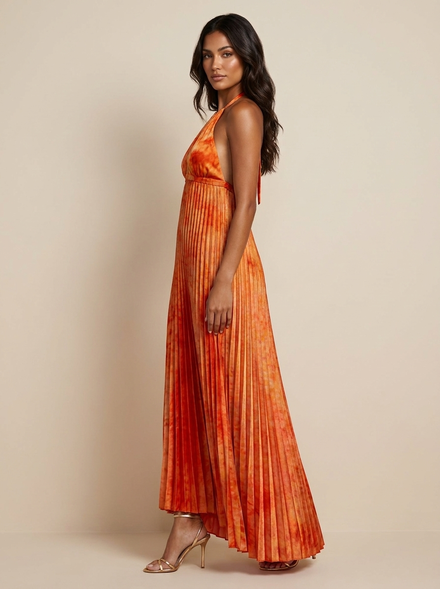 Pleated Halter Maxi Dress - Serena