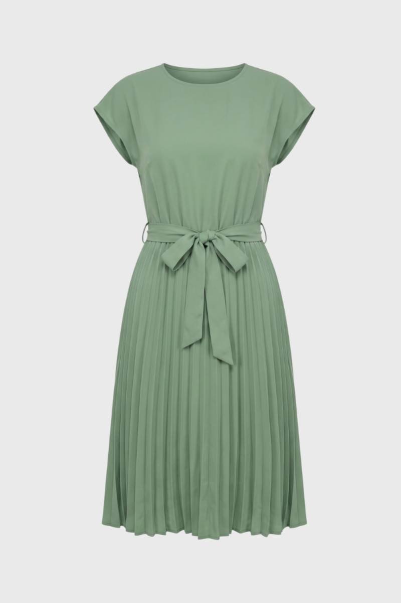 Pleated Midi Dress with Tie Belt - Sophie