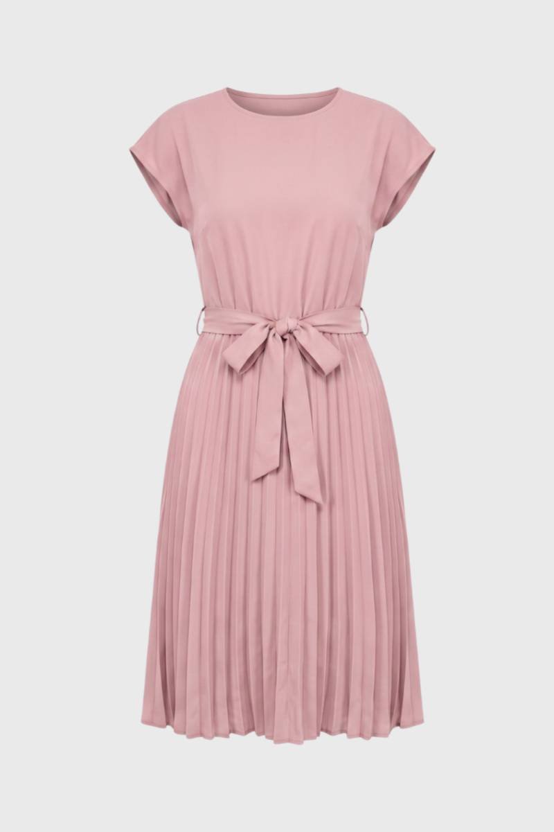 Pleated Midi Dress with Tie Belt - Sophie