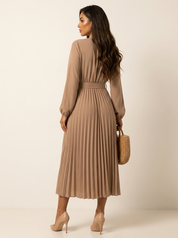 Pleated Midi Dress with Tie Waist - Aurora