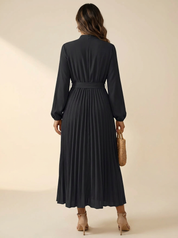 Pleated Midi Dress with Tie Waist - Aurora