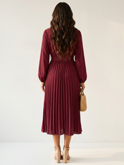 Pleated Midi Dress with Tie Waist - Aurora