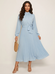 Pleated Midi Dress with Tie Waist - Aurora