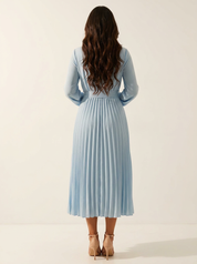 Pleated Midi Dress with Tie Waist - Aurora