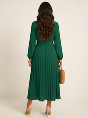 Pleated Midi Dress with Tie Waist - Aurora