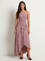 Pleated halter dress with romantic ruffles - Amélie