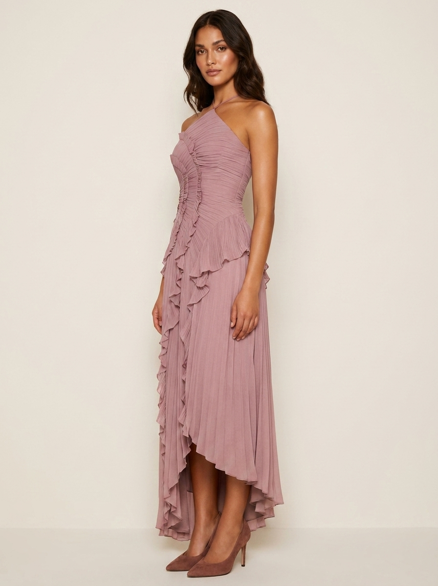 Pleated halter dress with romantic ruffles - Amélie