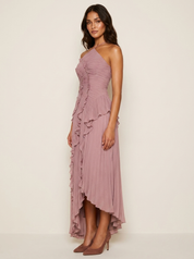 Pleated halter dress with romantic ruffles - Amélie