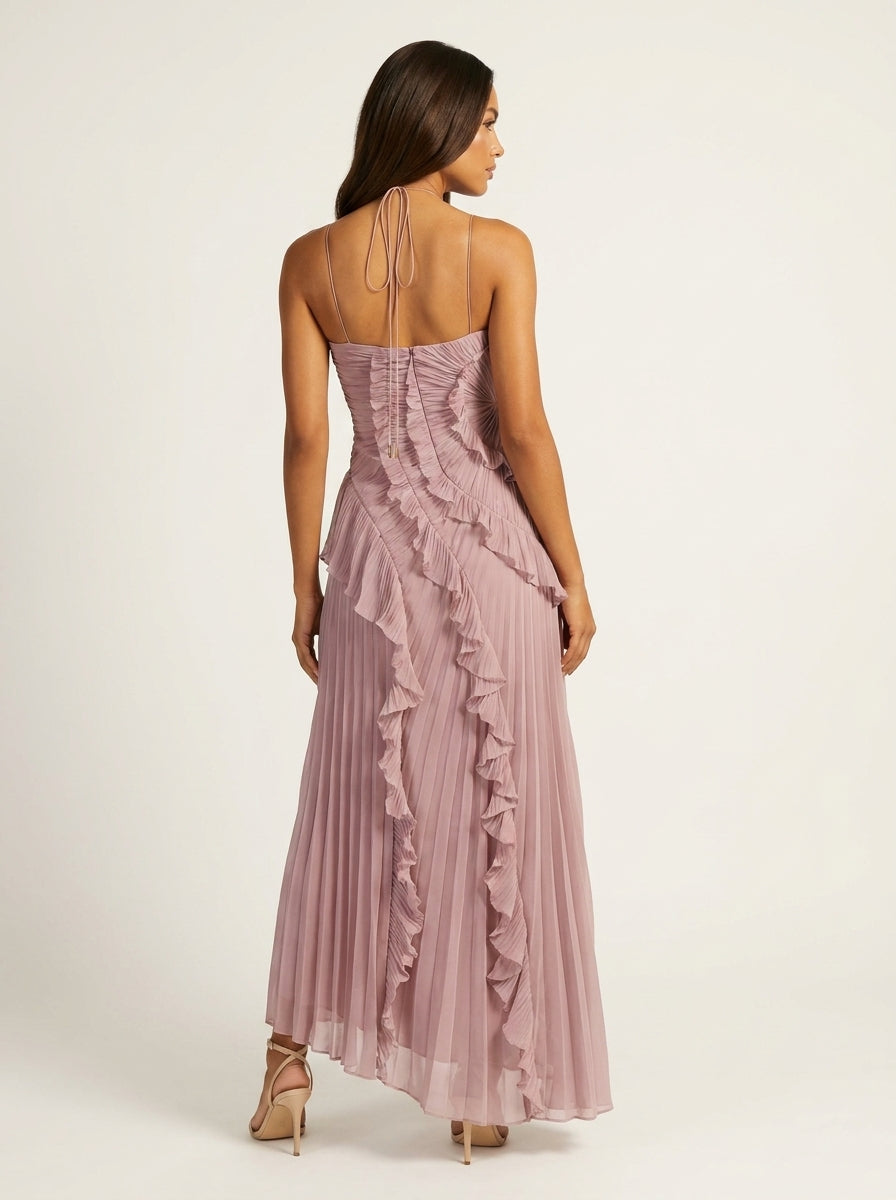 Pleated halter dress with romantic ruffles - Amélie