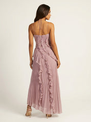 Pleated halter dress with romantic ruffles - Amélie