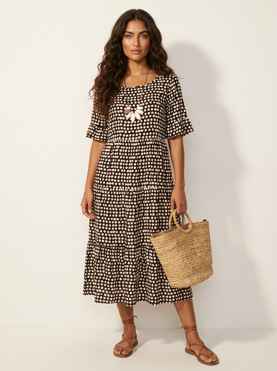 Polka Dot Tiered Midi Dress - Beatrice