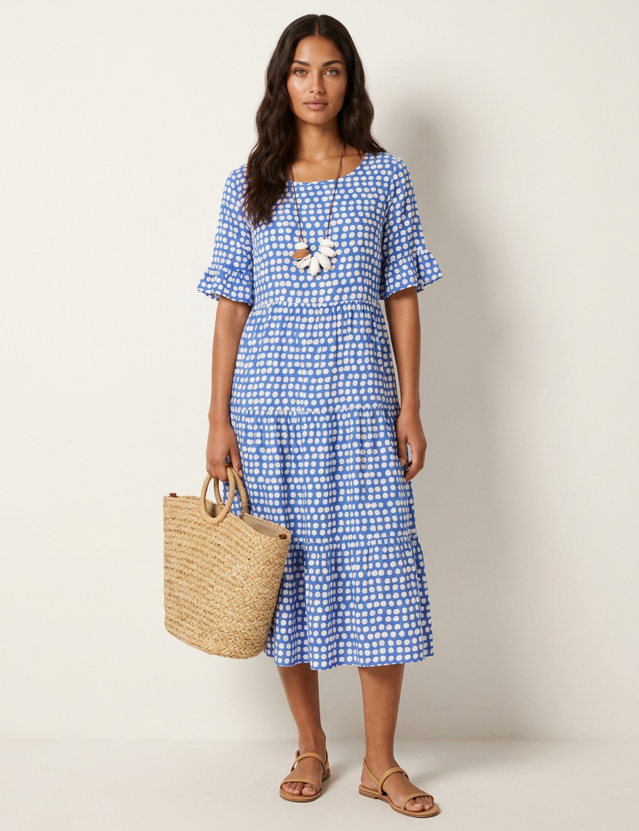 Polka Dot Tiered Midi Dress - Beatrice