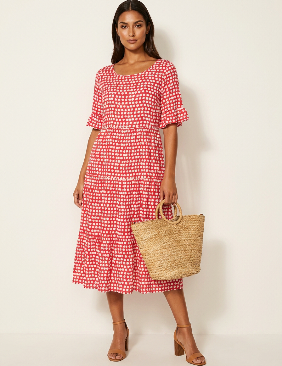 Polka Dot Tiered Midi Dress - Beatrice