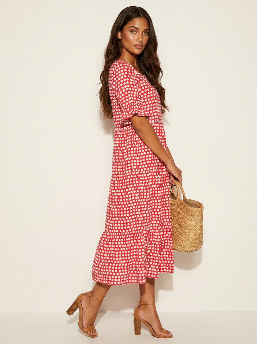 Polka Dot Tiered Midi Dress - Beatrice