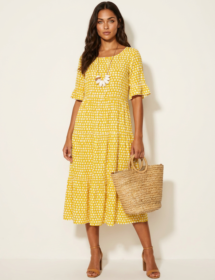 Polka Dot Tiered Midi Dress - Beatrice