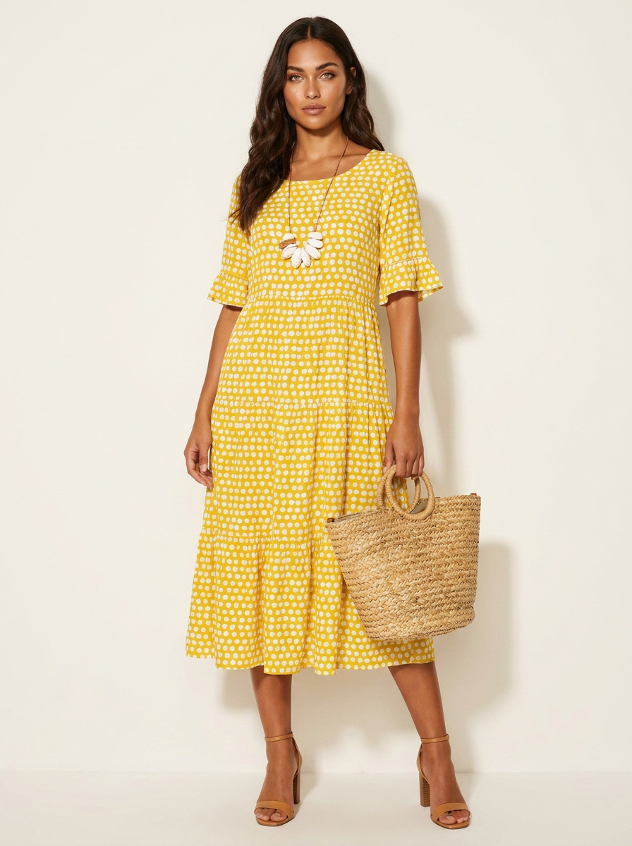 Polka Dot Tiered Midi Dress - Beatrice