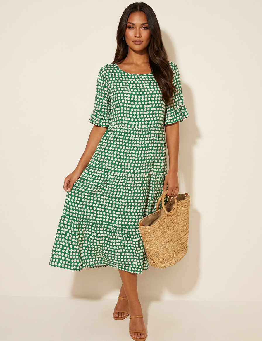 Polka Dot Tiered Midi Dress - Beatrice