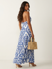 Porcelain Print Halter Maxi Dress - Alyssa