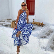 Porcelain Print Halter Maxi Dress - Alyssa