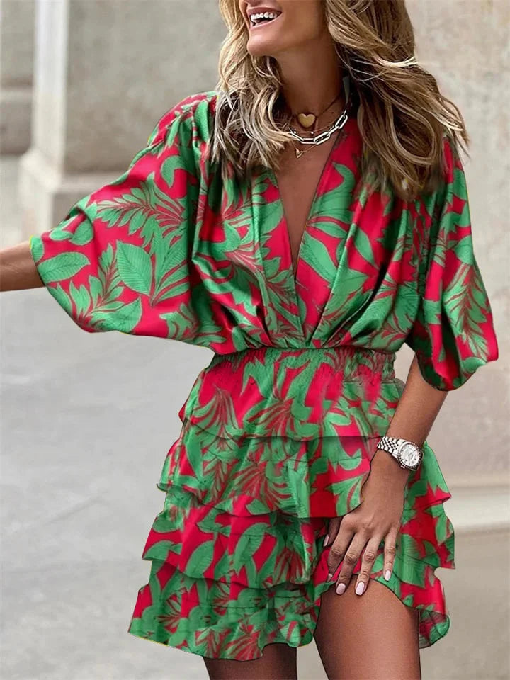 Printed Ruffle Mini Dress - Amara