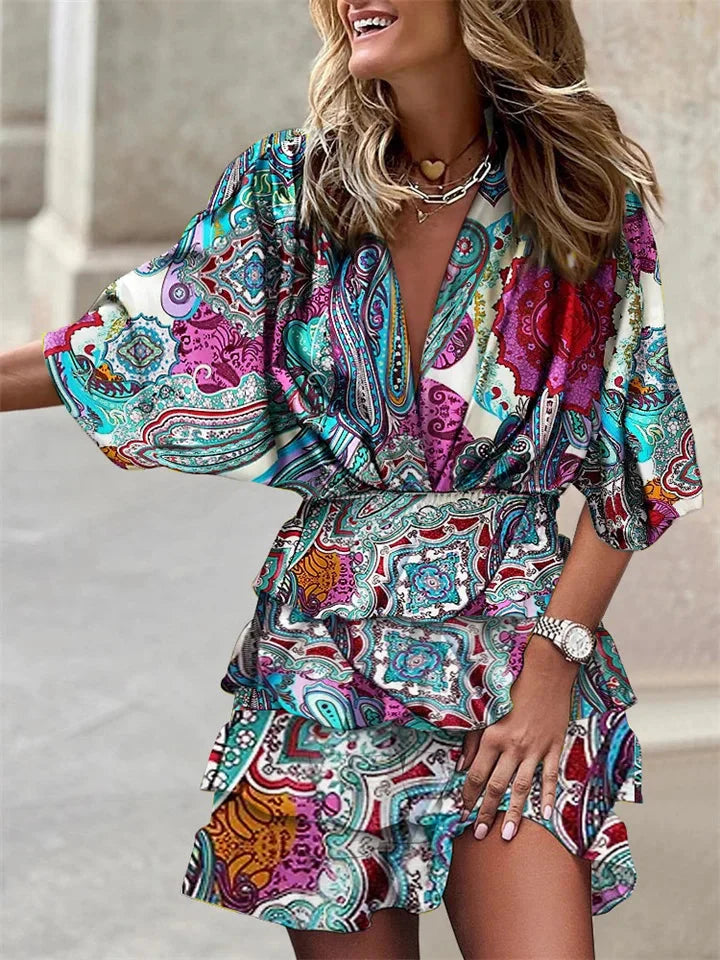 Printed Ruffle Mini Dress - Amara