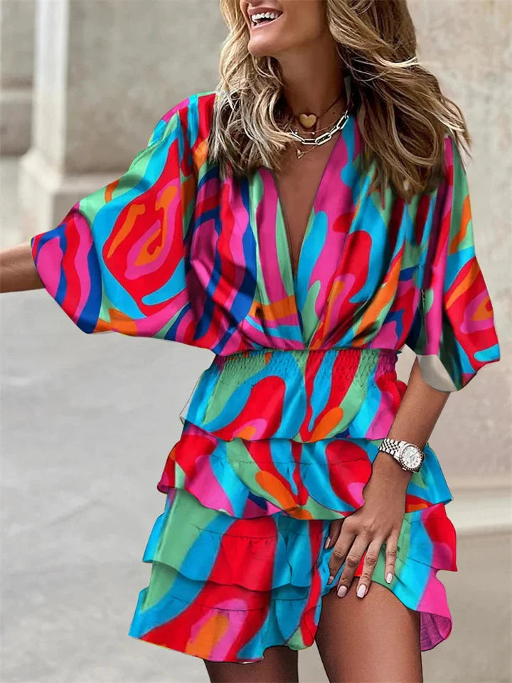 Printed Ruffle Mini Dress - Amara