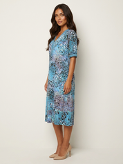 Printed V-Neck Midi Dress - Clara