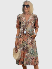 Printed V-Neck Midi Dress - Clara