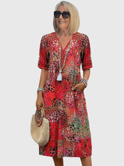 Printed V-Neck Midi Dress - Clara