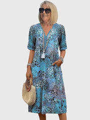 Printed V-Neck Midi Dress - Clara